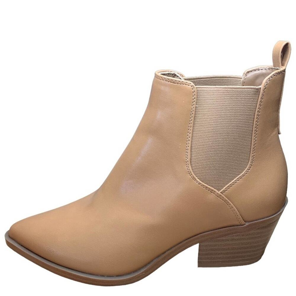 UNIVERSAL threads tan ankle boots size 6 pointed toe cowboy heel‎ side gussets - Picture 4 of 9
